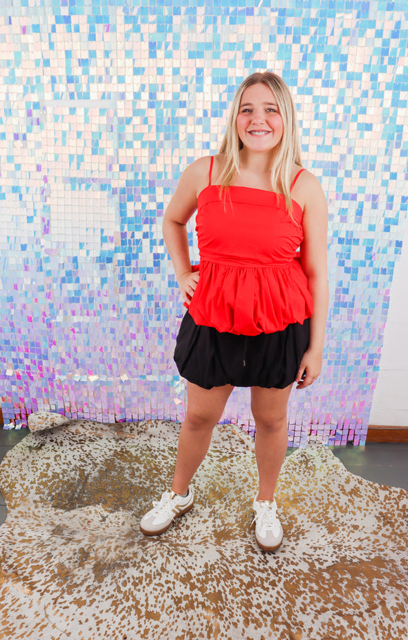 Bubbled Hem Sleeveless Top In Black Or Red