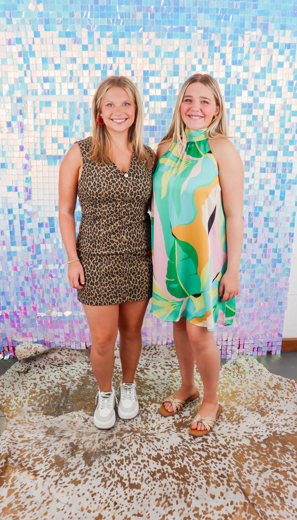 Chiffon Printed Halter A Line Dress