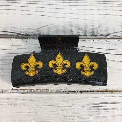 Black And Gold Glitter Fleur De Lis Hair Clip