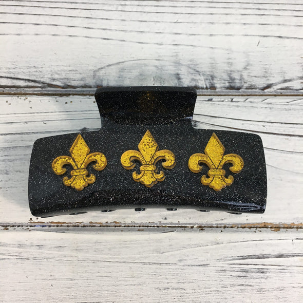 Black And Gold Glitter Fleur De Lis Hair Clip