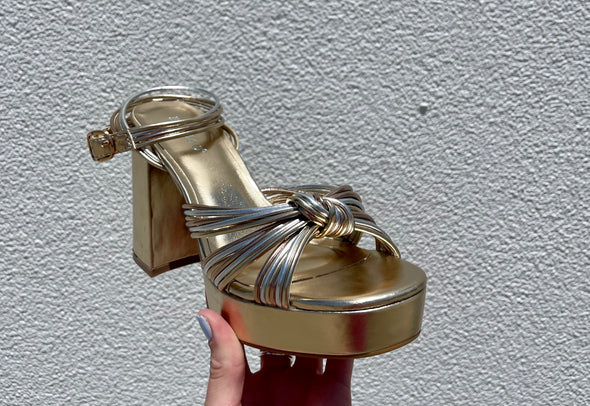 Homerun Strappy Knotted Platform Sandal In Gold Or Purple
