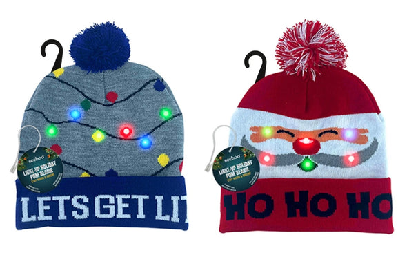 LED Holiday Pom Pom Beanie in 2 Options