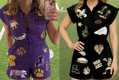 Louisiana Game Day Romper In Purple Or Black