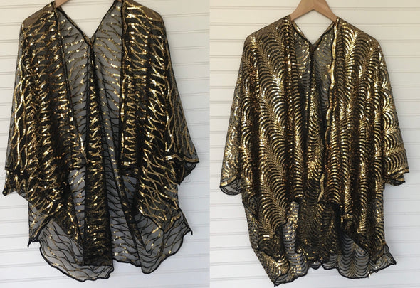 Black And Gold Sequin Kimono in 2 Options