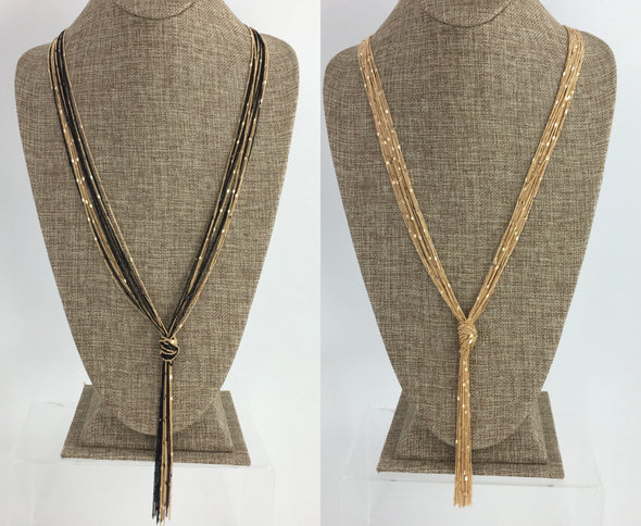 Long Knot Chain Necklace In Black Or Gold