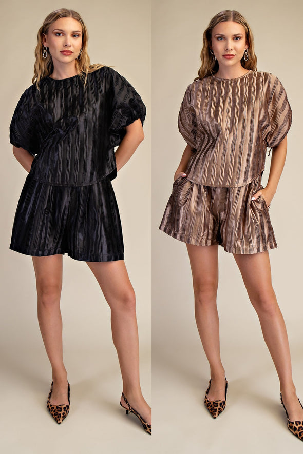 Puff Sleeve Blouse in Black or Taupe
