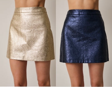 Foil Faux Leather Mini Skirt in Gold or Navy