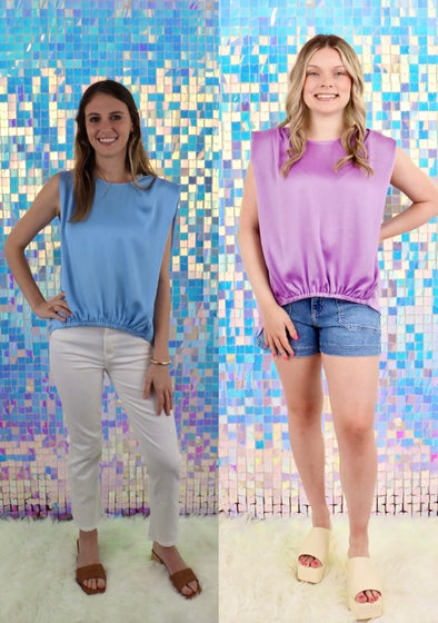 High Low Elastic Bottom Top In Blue Or Lavender