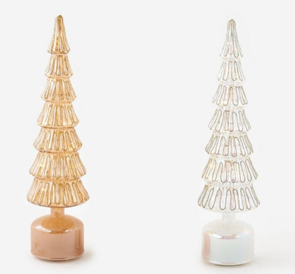 Revolving Lighted Glass Tree In Gold Or Silver