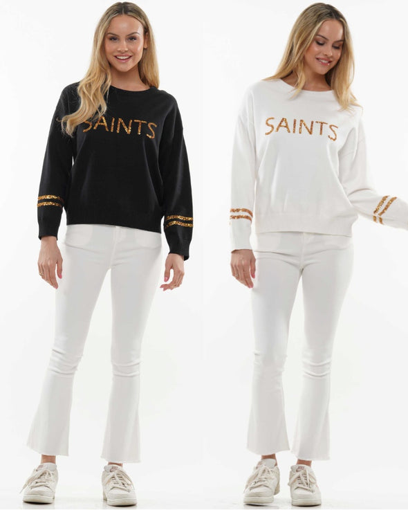 Sequin Saints Knit Top In Black Or White
