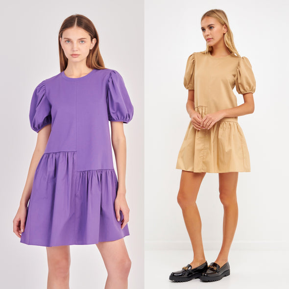 Knit Woven Mixed Dress In Purple Or Beige