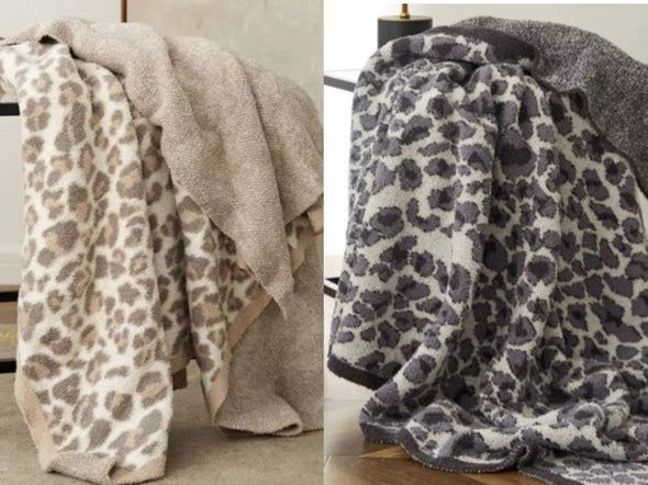 Leopard Print Luxury Blanket In Tan Or Gray