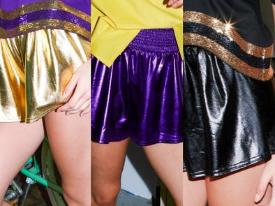 Smocked Waist Metallic Shorts In Gold Purple Or Black