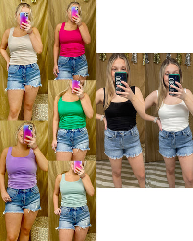 Double Layered Square Neck Tank Top In 7 Colors