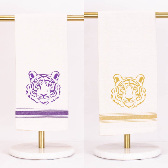 Get Em Tiger Head Hand Towel In Purple Or Gold