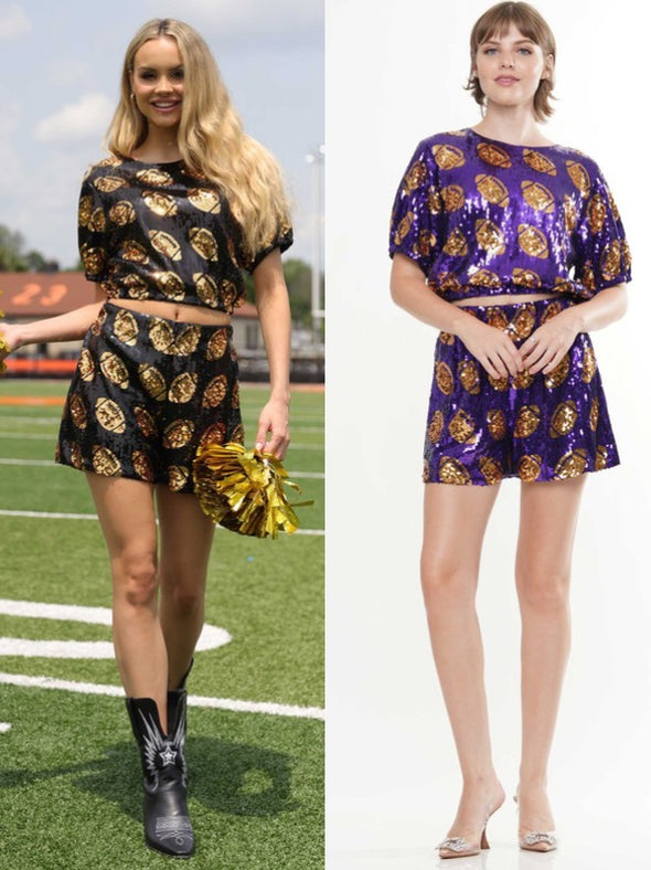 Cropped Football Sequin Top In 2 Color Options