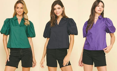 Bubble Sleeve Blouse Top In 3 Colors