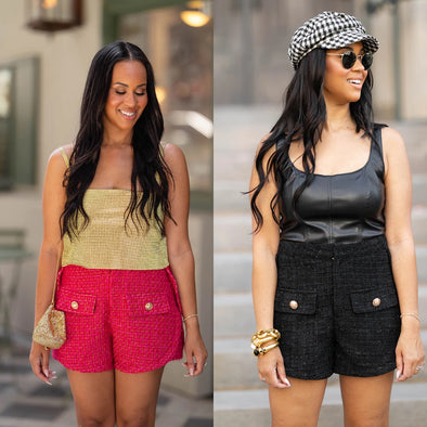Buddy Love Mae Tweed High Waisted Shorts In 2 Colors