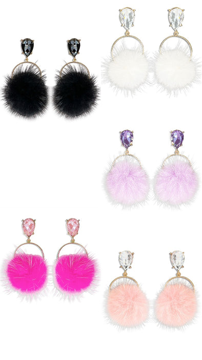 Puff Ball Jeweled Studs In 5 Colors