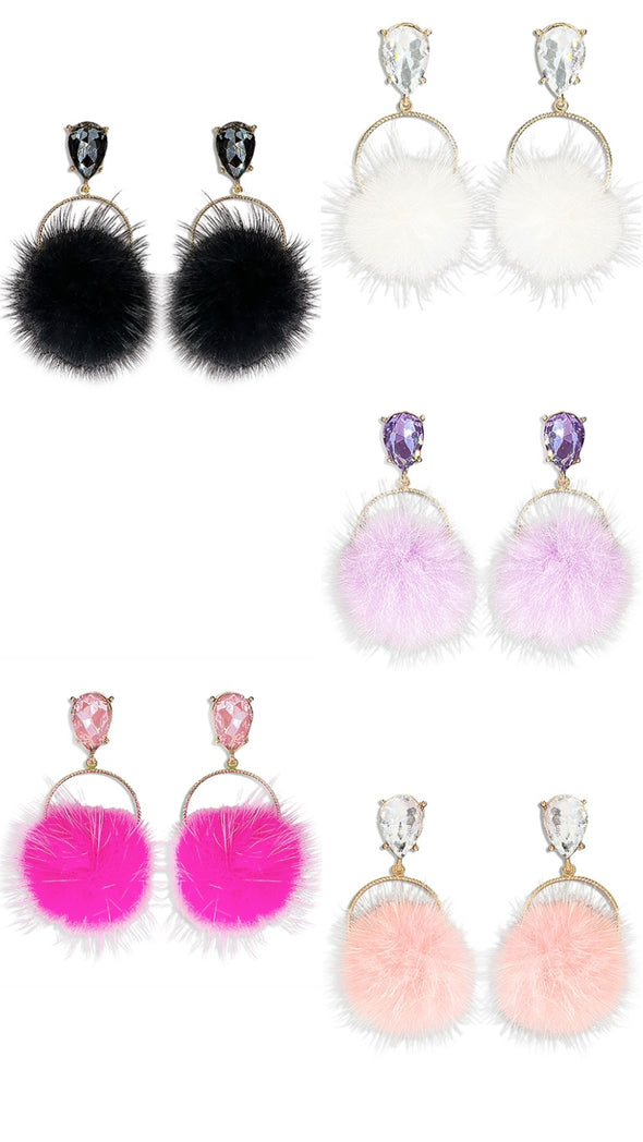 Puff Ball Jeweled Studs In 5 Colors