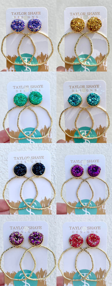 Glitter Top Round Hoop In 10 Colors