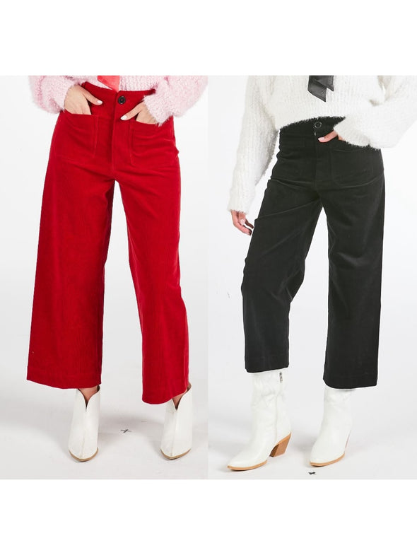 Wide Leg Corduroy Pants in Red or Black (XS-XXL)