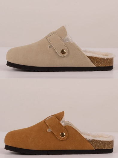 Fur Lined Slip On Slippers in Grey or Brown