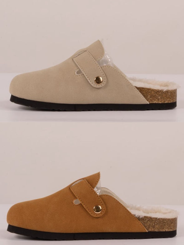 Fur Lined Slip On Slippers in Grey or Brown