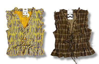 Plaid Smocked Top in Purple and Yellow or Brown and Tan