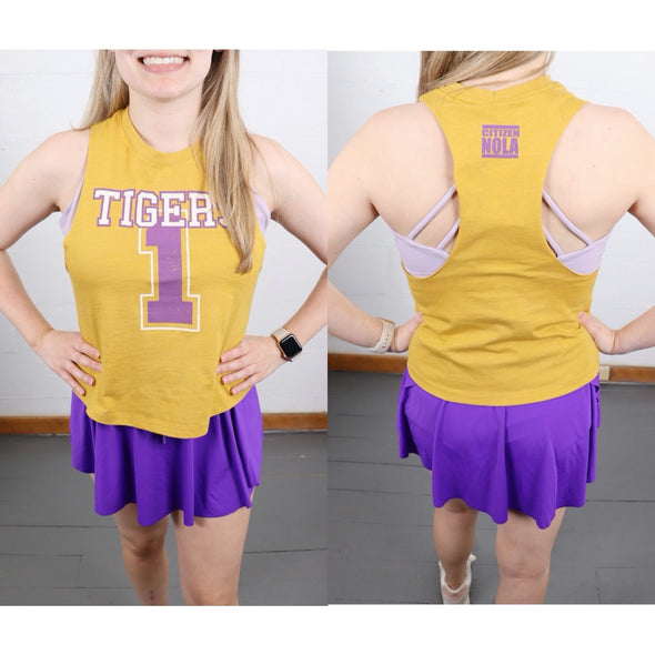 Tigers Number 1 Cropped Racerback Tank
