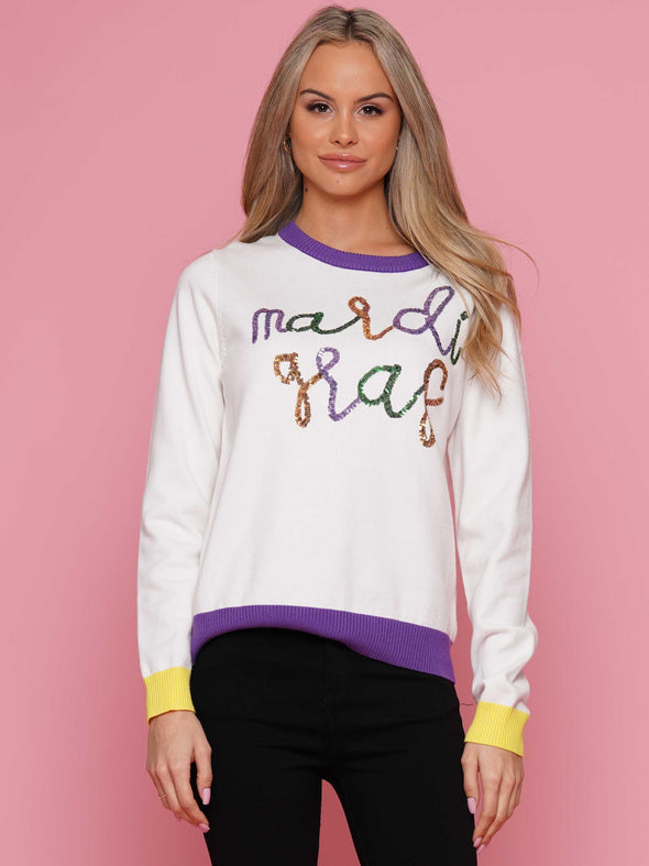 Mardi Gras Sequin Long Sleeve Sweater Top