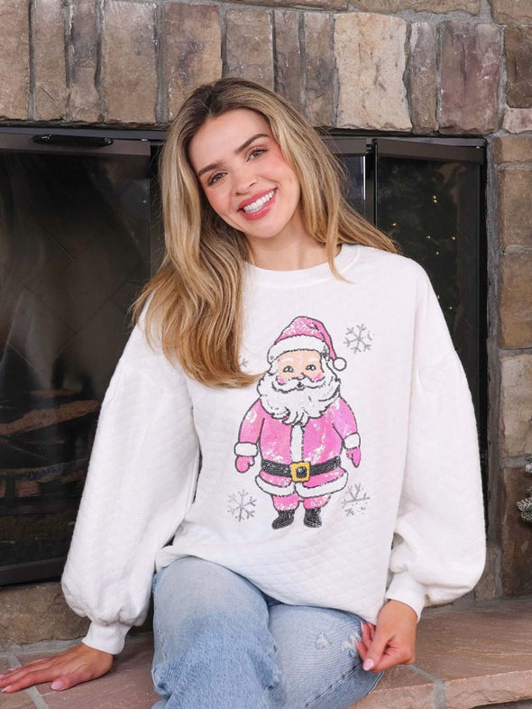 Quilt Christmas Sweater With Pink Santa Claus