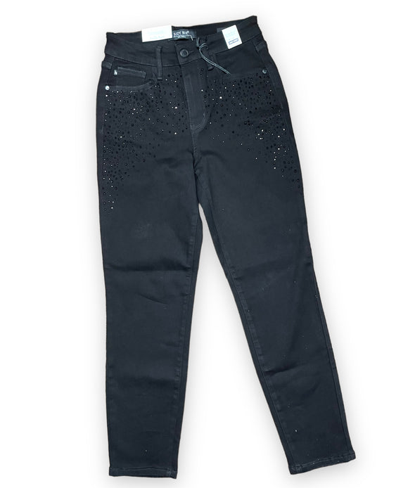 High Waisted Rhinestone Embellishment Slim Fit Jeans