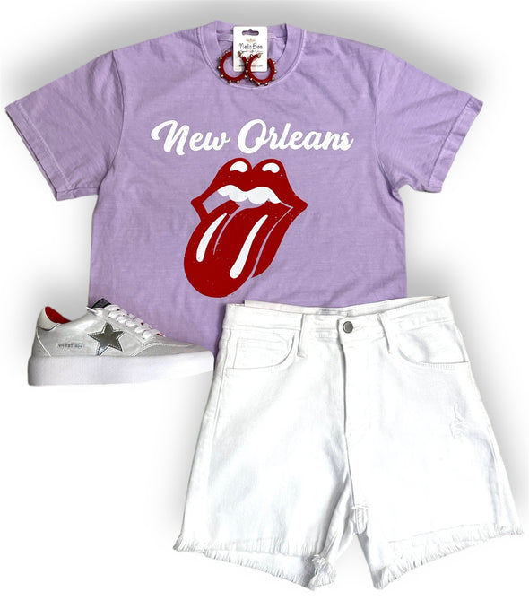 New Orleans Lips Cropped Tee In Violet Or Yellow