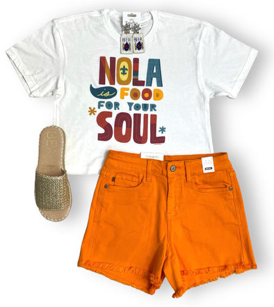 Nola Is Food Four Your Soul White Cropped Tee