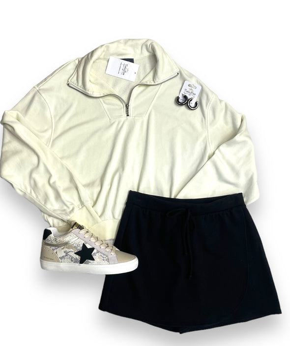 Cream French Terry Zip Up Pullover