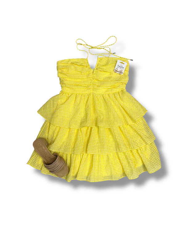 Gingham Ruched Halter Multi Tiered Mini Dress In 3 Colors