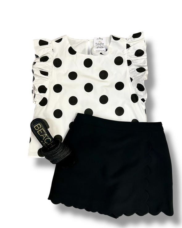Polka Dotted Print Top With Ruffle Sleeves