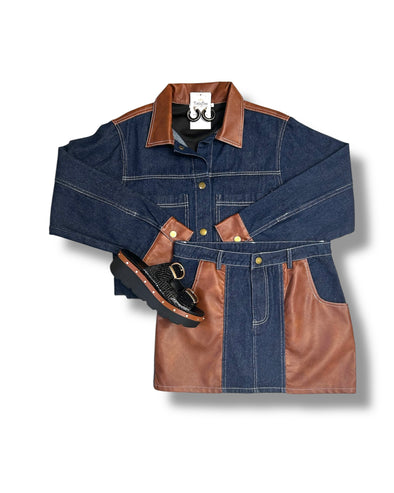 Denim Jacket And Mini Skirt Featuring Leather Contrast (SOLD SEPARATELY)