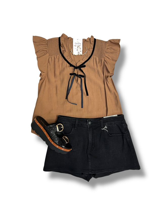 Tie Front Ruffled Sleeve Blouse