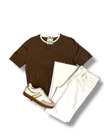 Short Sleeve Double Collar Sweater Top