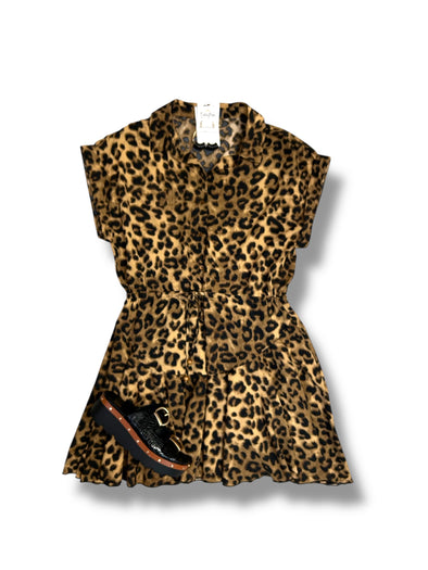 Short Sleeve Animal Print Tie Front Dress