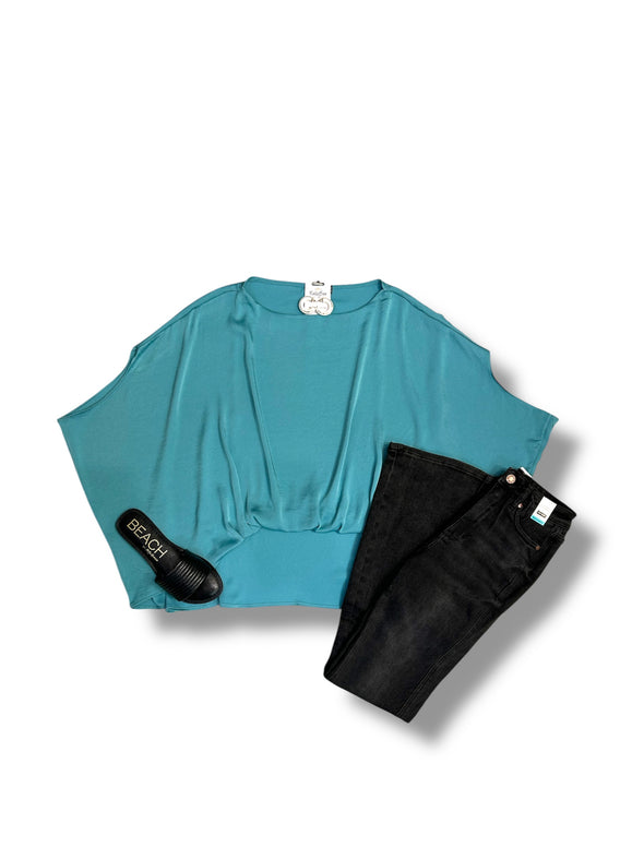 Washed Satin Boat Neck Caftan Blouse In 2 Colors