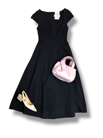 Black Square Neck Cap Sleeve Midi Dress