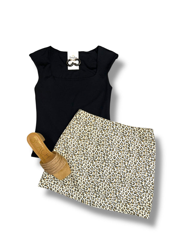 Black Scuba Double Layer Square Neck Top