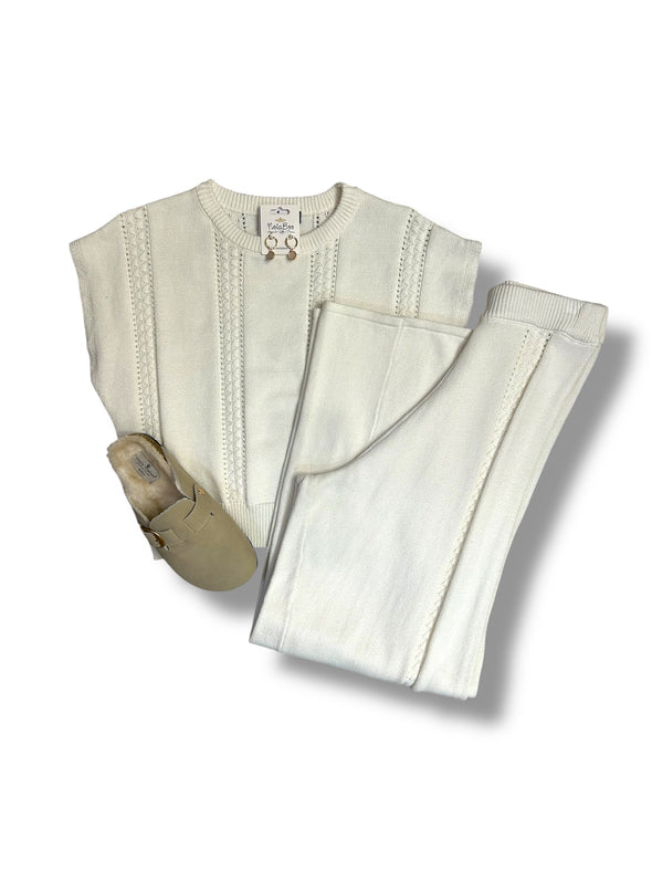 Perforated Sweater Knit Top and Pants Set