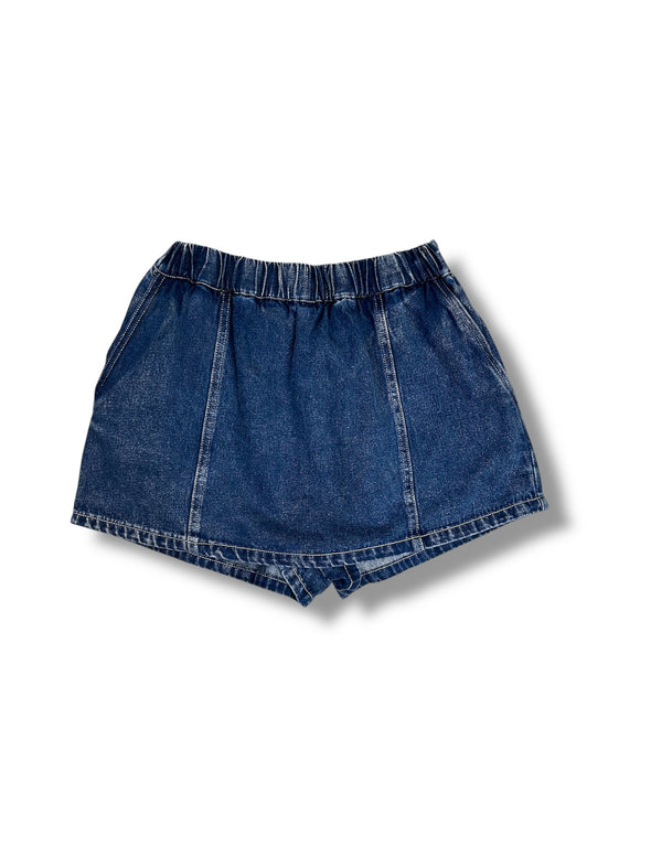 Denim Skort With Smocked Waistband