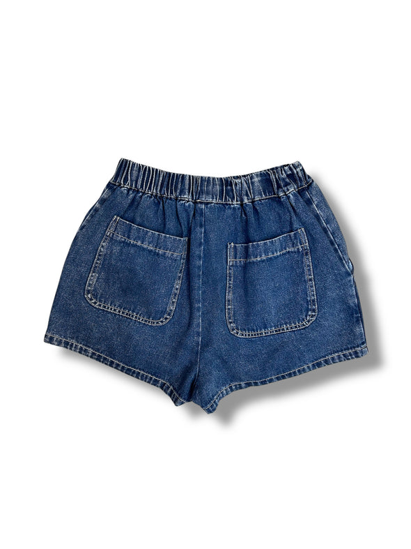 Denim Skort With Smocked Waistband