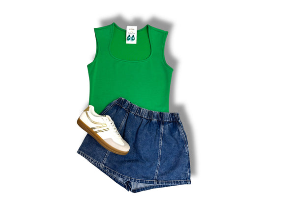 Denim Skort With Smocked Waistband