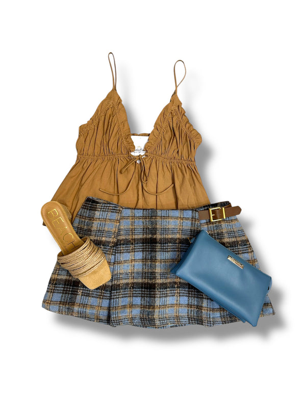 Plaid Mini Skort With Belt Trim Detail and Tailored Jacket (SOLD SEPARATELY)